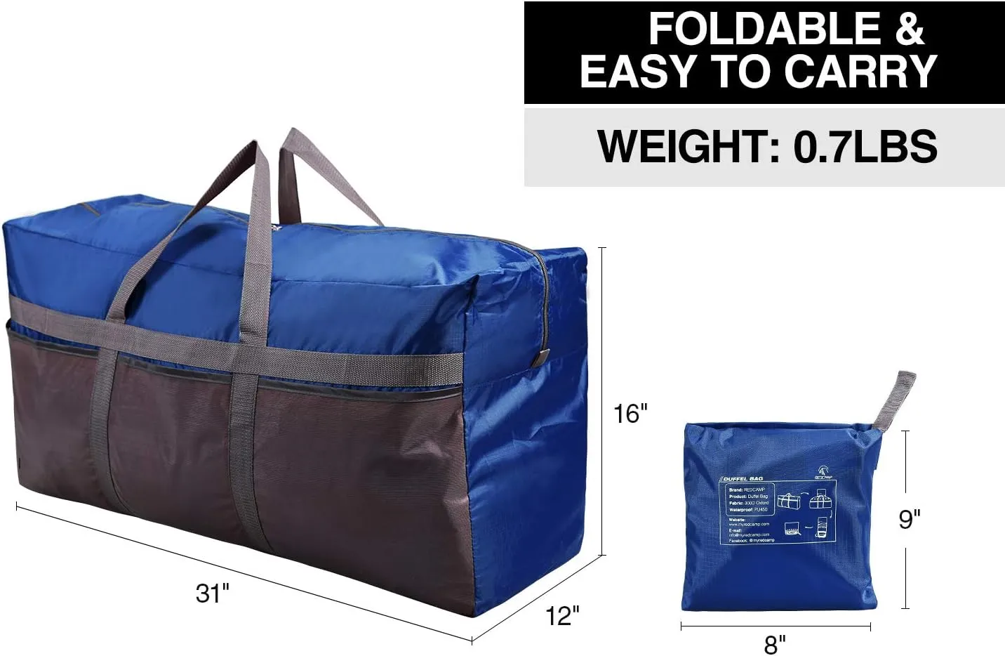 Extra Large Duffle Bag, Water Repellency Travel Foldable Duffle Bag for Men Women Adults, 96L, Blue
