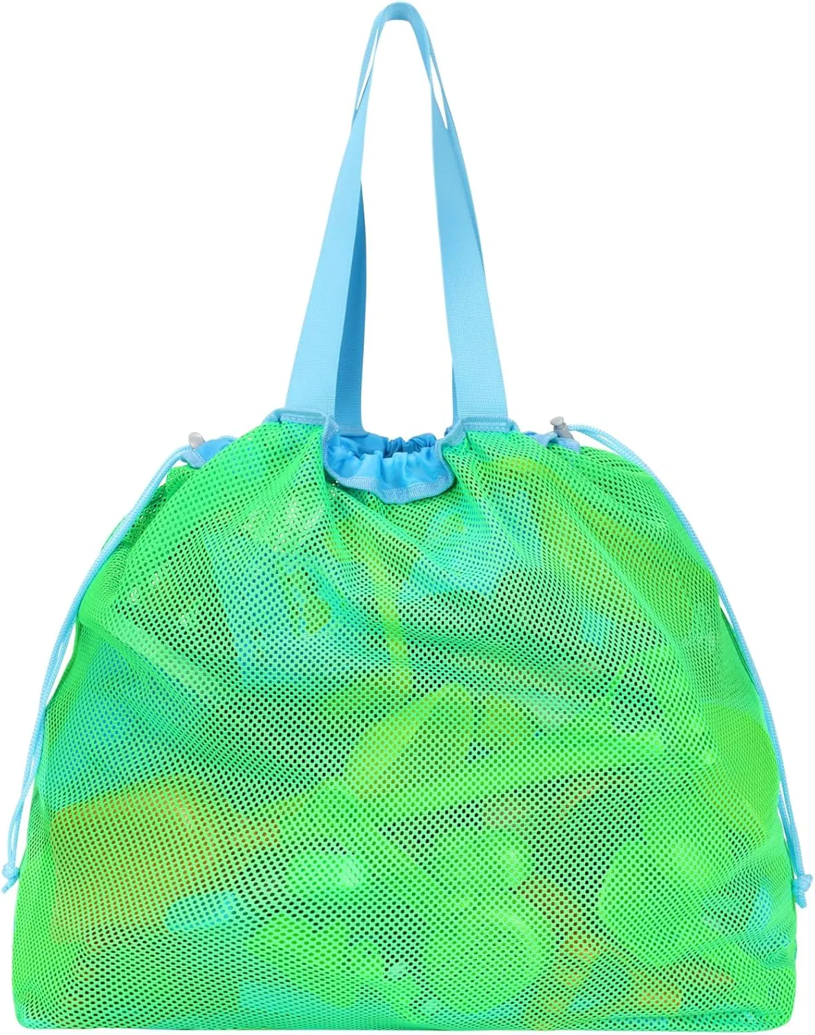 Extra Large Mesh Beach Toy Bag With Drawstring - Lightweight Tote for Sand Toys, Children's Storage Bag for Travel Essentials, Neon Green