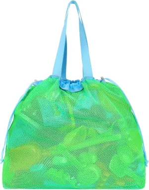 Extra Large Mesh Beach Toy Bag With Drawstring - Lightweight Tote for Sand Toys, Children's Storage Bag for Travel Essentials, Neon Green
