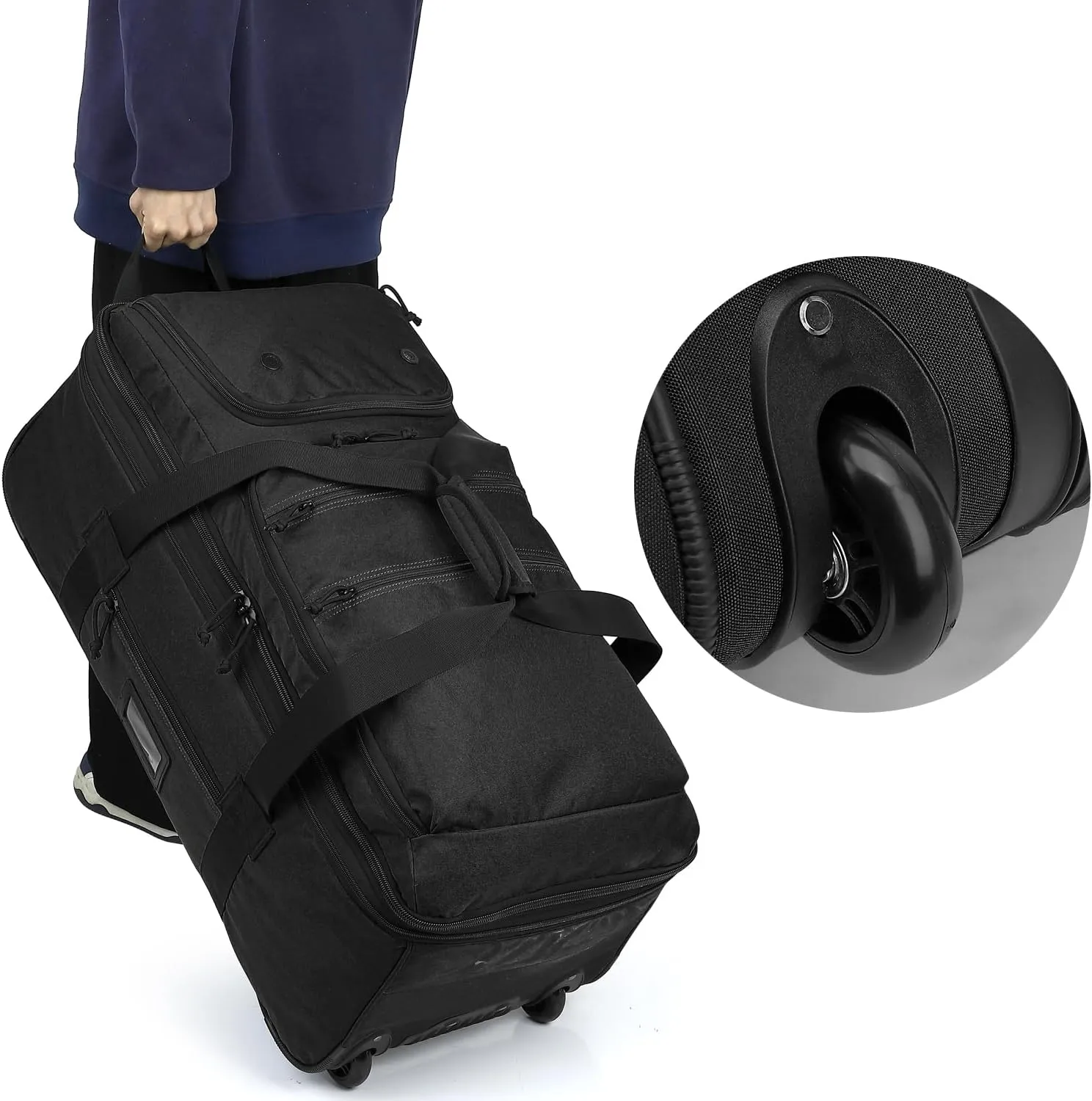 Extra Large Rolling Travel Duffle Bag with Wheels Shoes Compartment Wet Pocket 85-100L Big Expandable Duffel Bag for Men Women Heavy Duty Foldable Collapsible Luggage Camping, Black