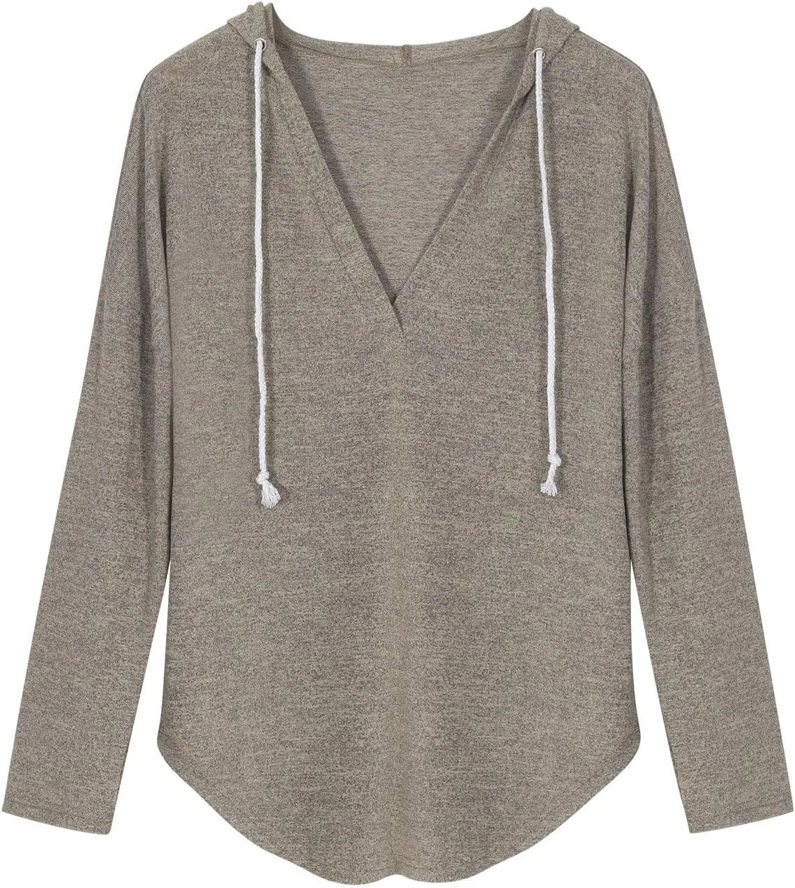 Ezcosplay Women Deep V Neck Solid Pullover Drawstring Loose Sweatshirt Hoodies