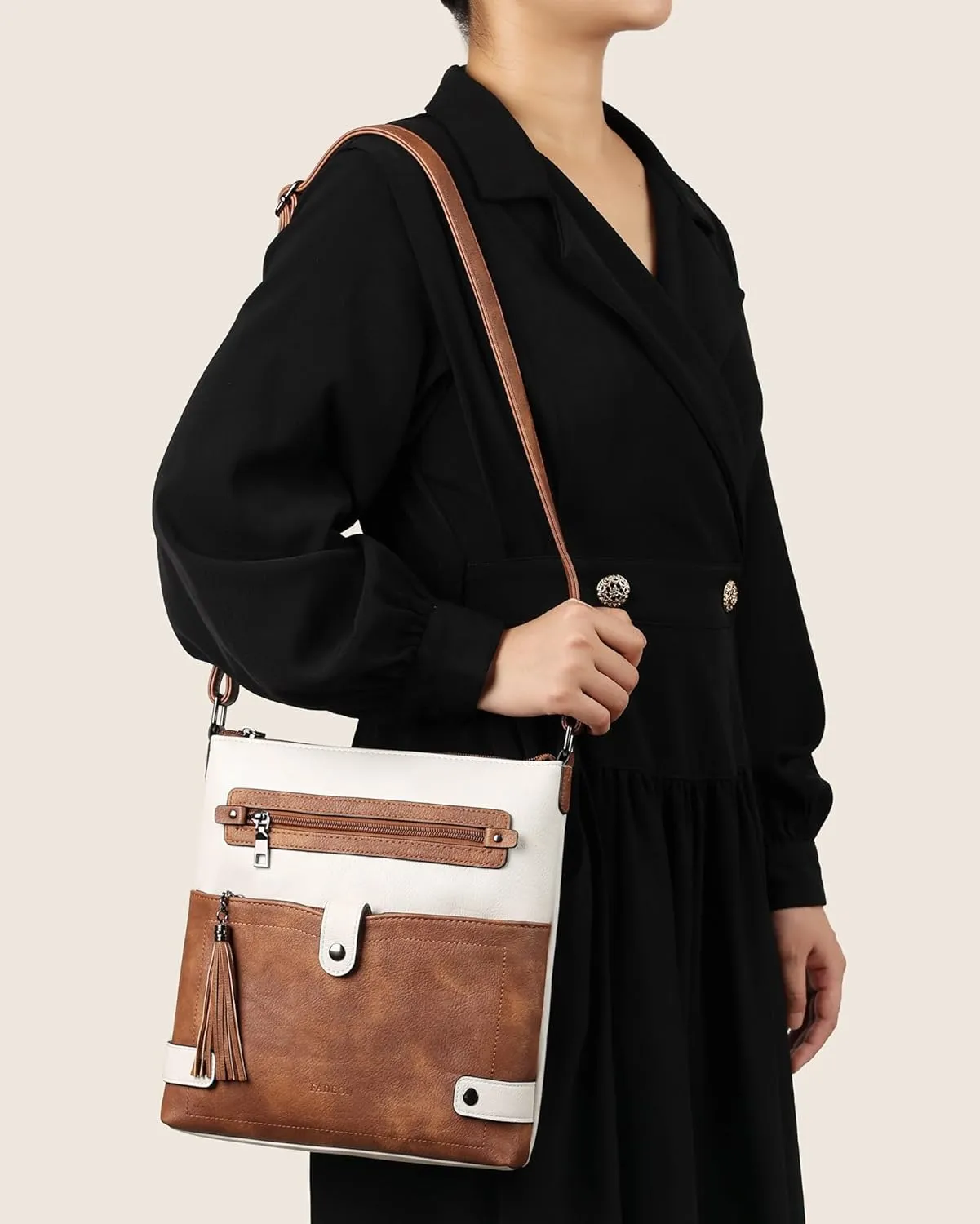 FADEON Crossbody Purses for Women Crossbody Bag, Designer Multi Pockets Shoulder Travel Purses with Tassel