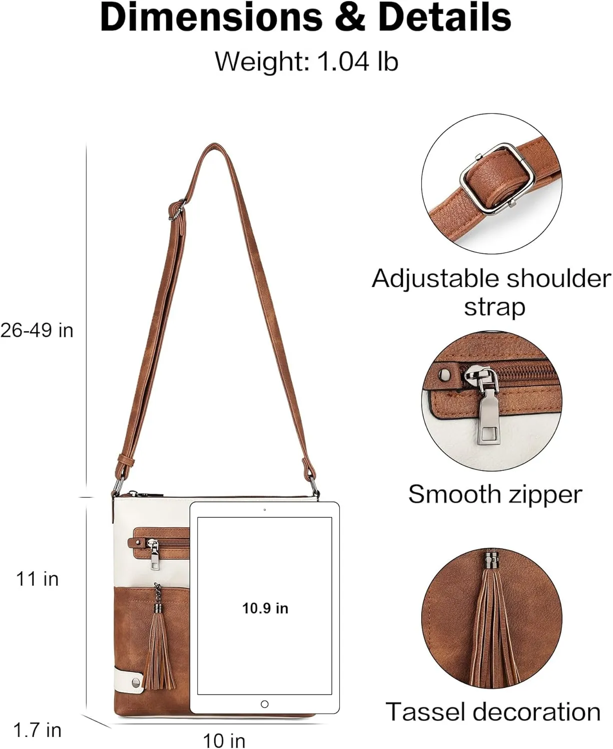 FADEON Crossbody Purses for Women Crossbody Bag, Designer Multi Pockets Shoulder Travel Purses with Tassel