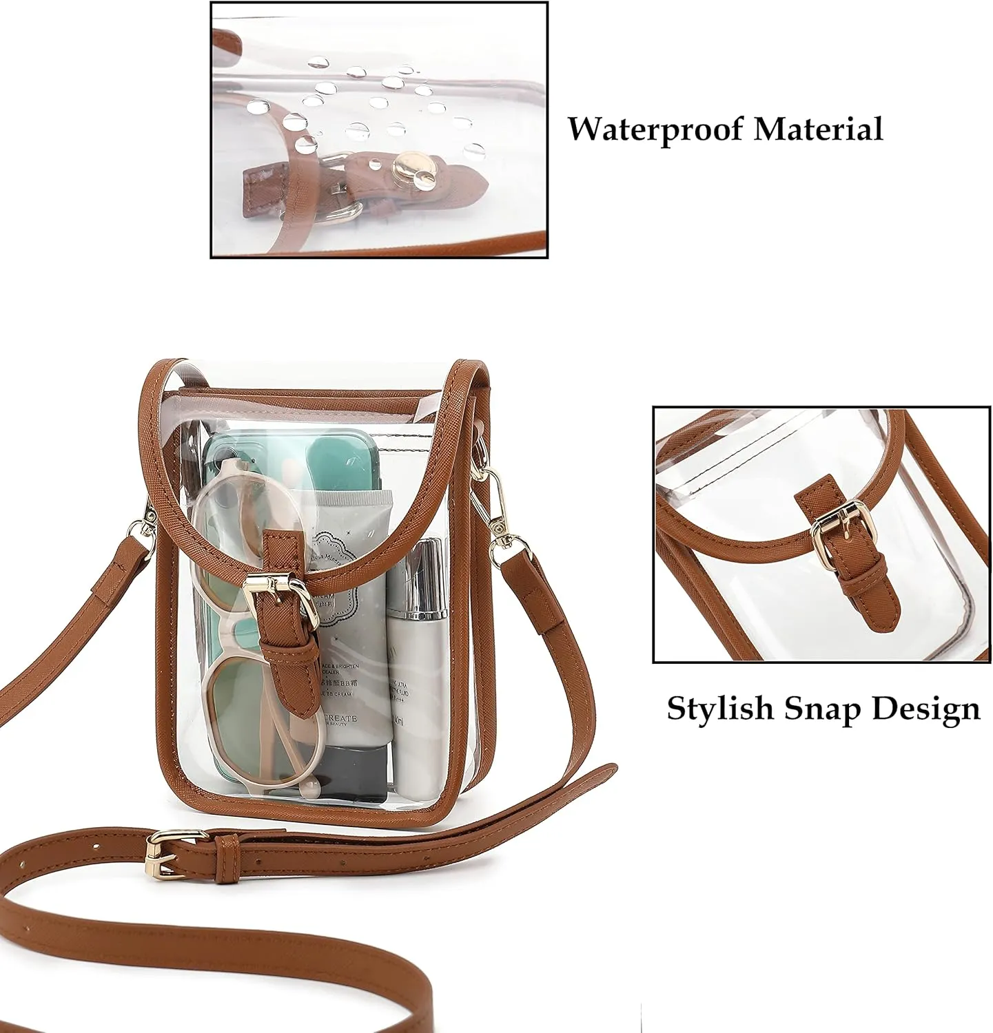 FAIME Small Clear Bag Stadium Approved, Clear Crossbody Cell Phone Purses Bag with Adjustable Strap for Concerts