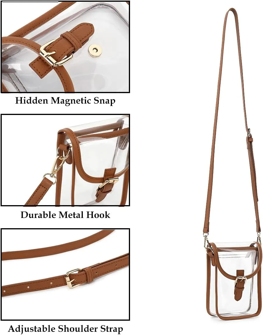 FAIME Small Clear Bag Stadium Approved, Clear Crossbody Cell Phone Purses Bag with Adjustable Strap for Concerts