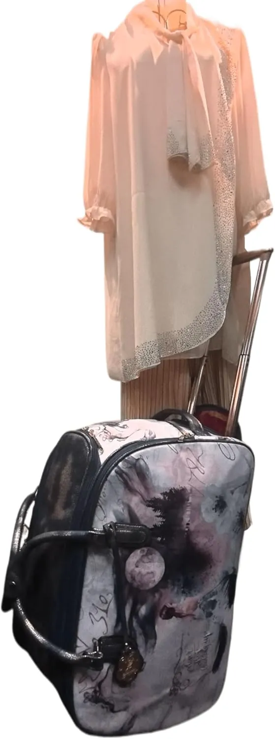 Fairy Tale Leather Travel Duffle Bag with Wheel - Women's Rolling Overnight Luggage Tote with Artistic Design (Blue)