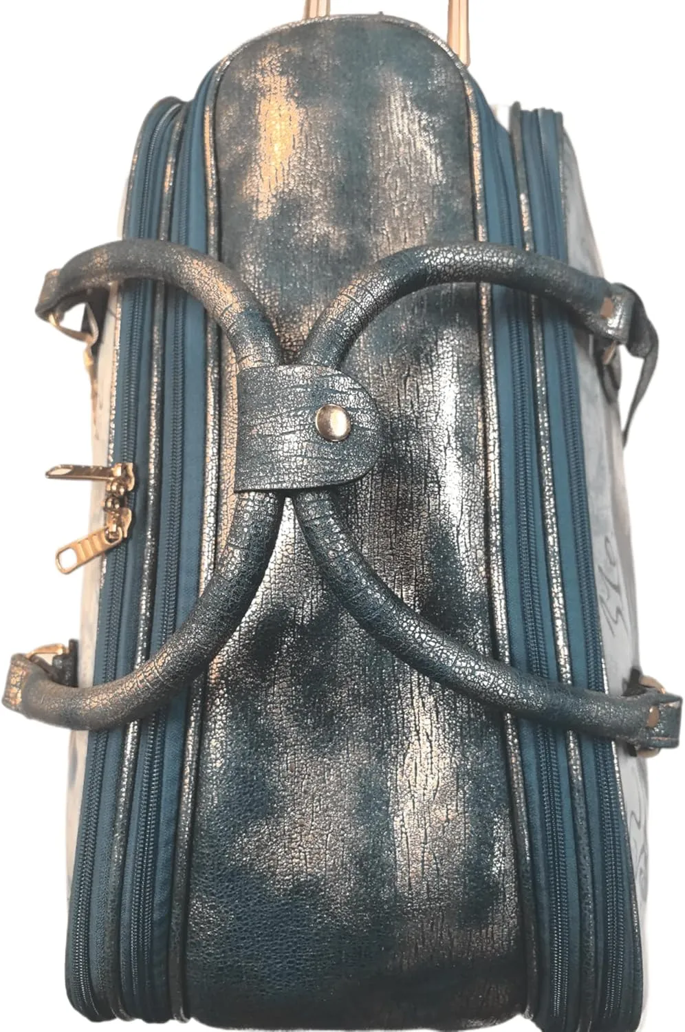 Fairy Tale Leather Travel Duffle Bag with Wheel - Women's Rolling Overnight Luggage Tote with Artistic Design (Blue)