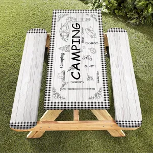 famibay 3 Piece Picnic Table Cover with Bench Covers Checkered Camping Tablecloth Fitted Picnic Table Covers with Elastic Windproof Waterproof Fabric Reusable Camping Table Covers(12" x72" 30" x72")