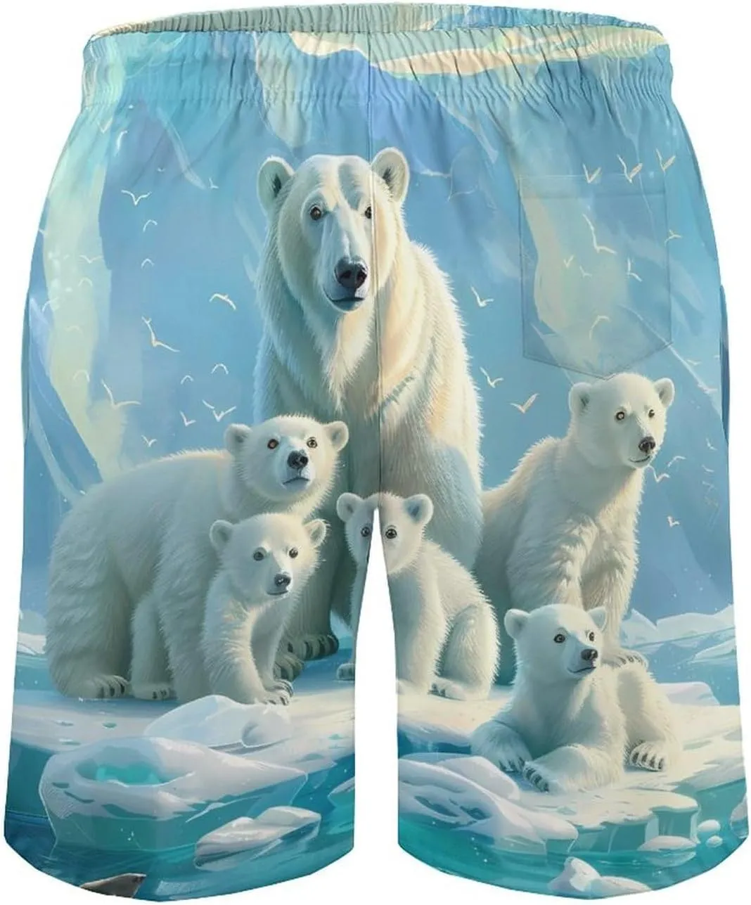 Family Polar-Bear Casual Men's Swim Trunks Funny Summer Beach Shorts Swimwear with Pocket