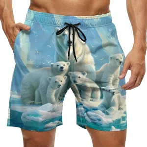 Family Polar-Bear Casual Men's Swim Trunks Funny Summer Beach Shorts Swimwear with Pocket
