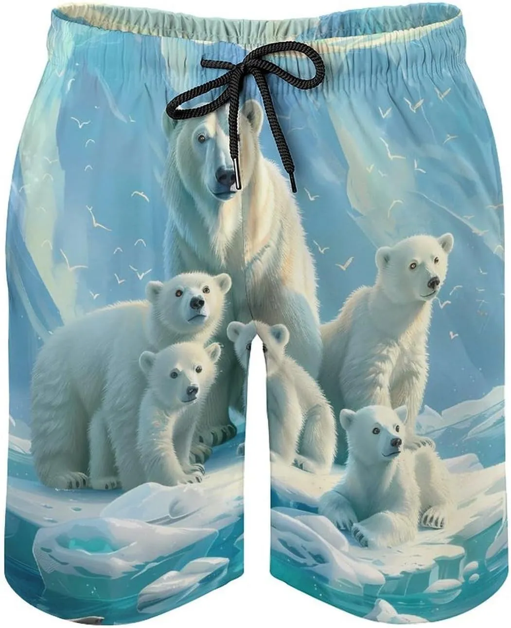 Family Polar-Bear Casual Men's Swim Trunks Funny Summer Beach Shorts Swimwear with Pocket