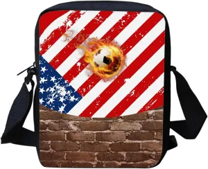 Fashion Crossbody Messenger Bag,Soccer American Flag Print Sling Shoulder Tote Case for Boys Girls,Satchel Messenger Hand Bag,Women Girls Sling Shoulder Messenger Storager