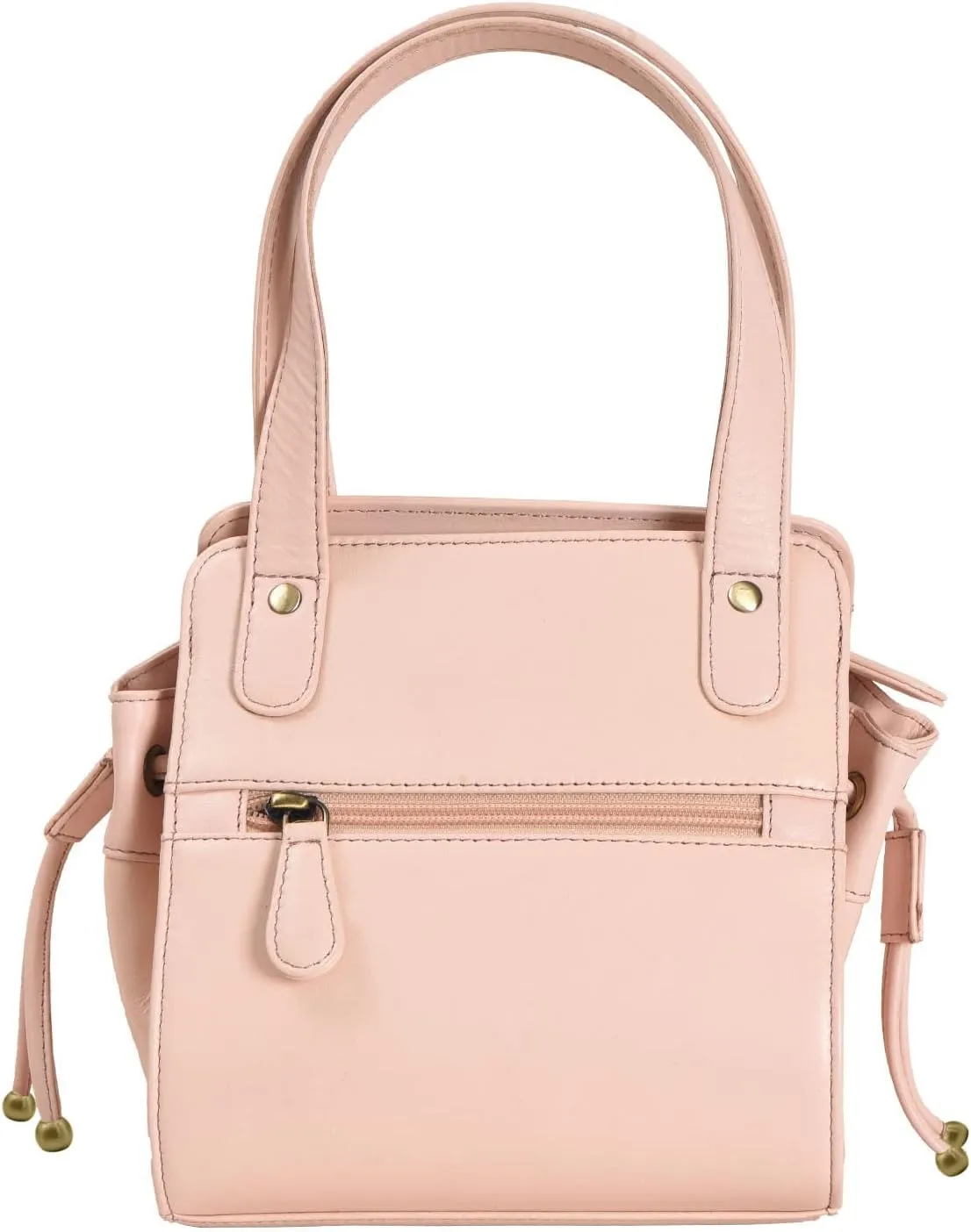 Fashion Drawstring Handbag For Womens Nappa Flat Genuine Leather With Zipperd Pocket Closure & Makeup Mirror
