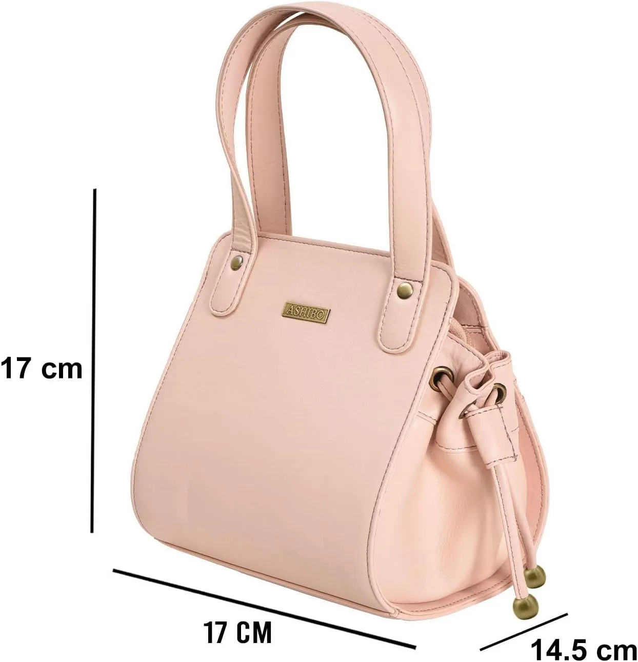 Fashion Drawstring Handbag For Womens Nappa Flat Genuine Leather With Zipperd Pocket Closure & Makeup Mirror