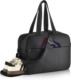 Felipe Varela Puffer Travel Duffle Bag, Gym Bag for Women with Shoe Compartment, Lightweight Tote Weekender Overnight Carry on Duffel Bags for Travel, Airplanes(Black,19L)