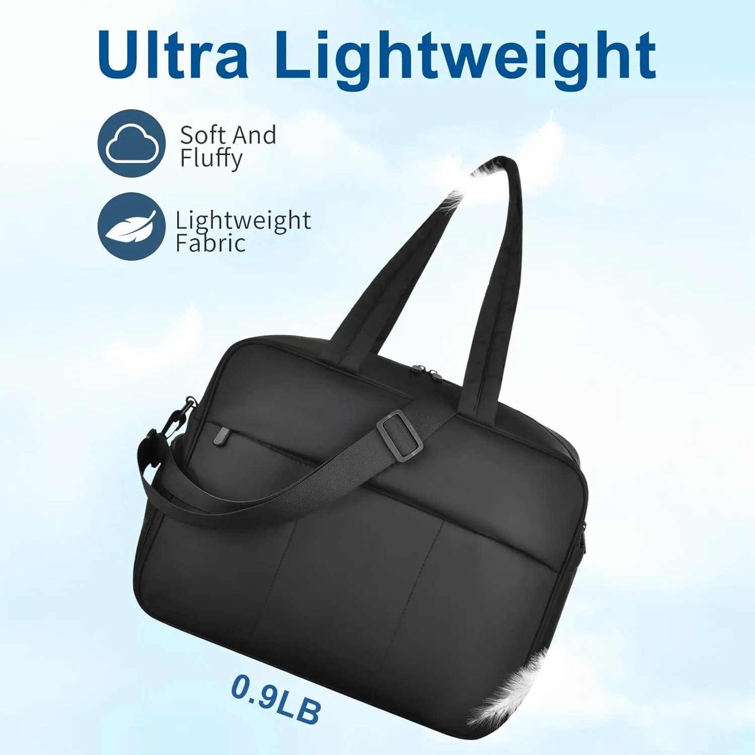 Felipe Varela Puffer Travel Duffle Bag, Gym Bag for Women with Shoe Compartment, Lightweight Tote Weekender Overnight Carry on Duffel Bags for Travel, Airplanes(Black,19L)