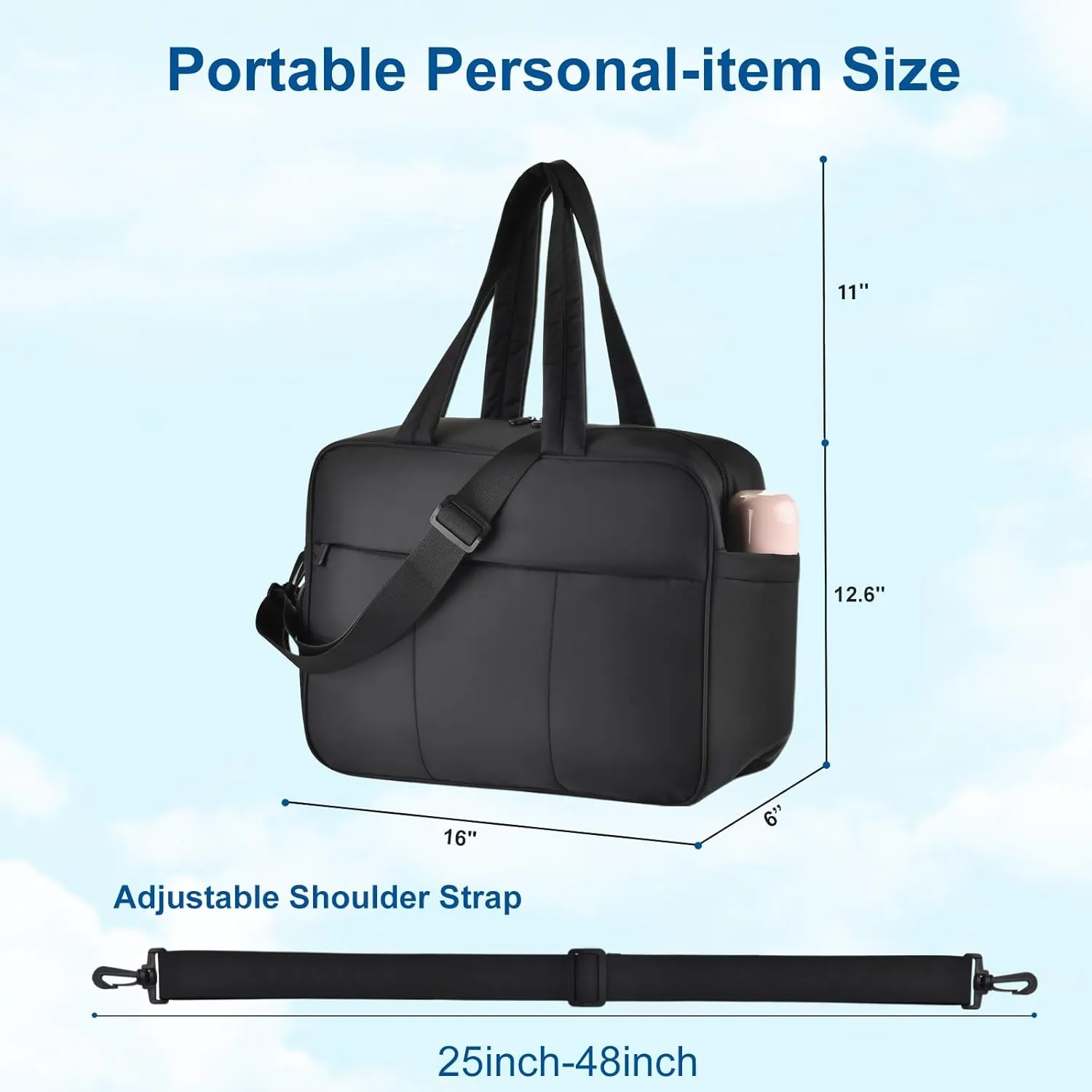 Felipe Varela Puffer Travel Duffle Bag, Gym Bag for Women with Shoe Compartment, Lightweight Tote Weekender Overnight Carry on Duffel Bags for Travel, Airplanes(Black,19L)