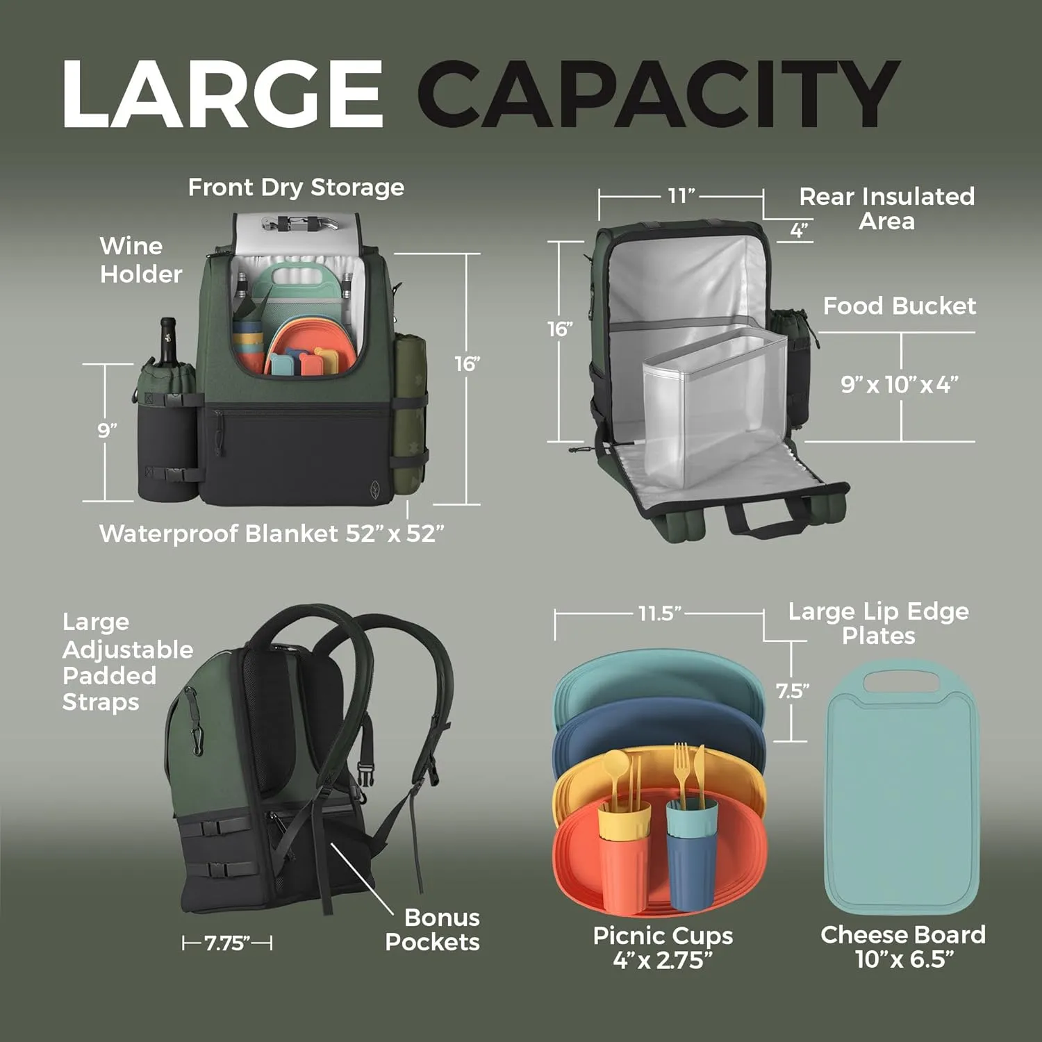 Fern & Soul Picnic Backpack Set for 4 - Stylish Picnic Basket Set - Insulated Picnic Basket 2-4 with Blanket, Cooler Bag. Picnic Set for 2, Picnic Bag, Picnic Baskets for Couples Gift Ideas. Large.