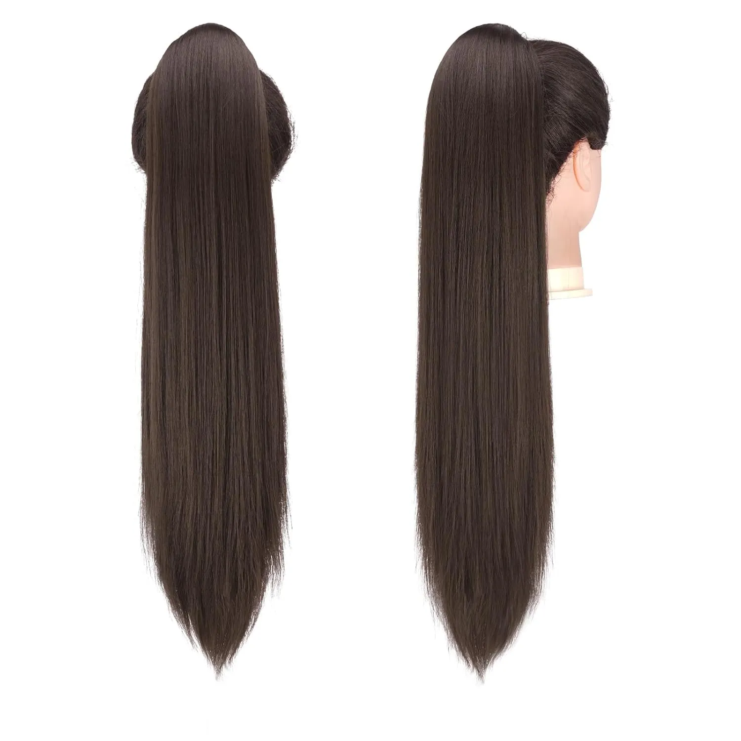 FESHFEN Drawstring Ponytail Extensions Long Straight Clip in Pony Tails Synthetic Hair Pieces Ponytails Hairpieces for Women, Brown 24 inch