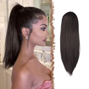 FESHFEN Straight Ponytail Extensions Drawstring Pony Tail Hair Pieces Synthetic Ponytails Hairpieces for Women, Darkest Brown 12 inch