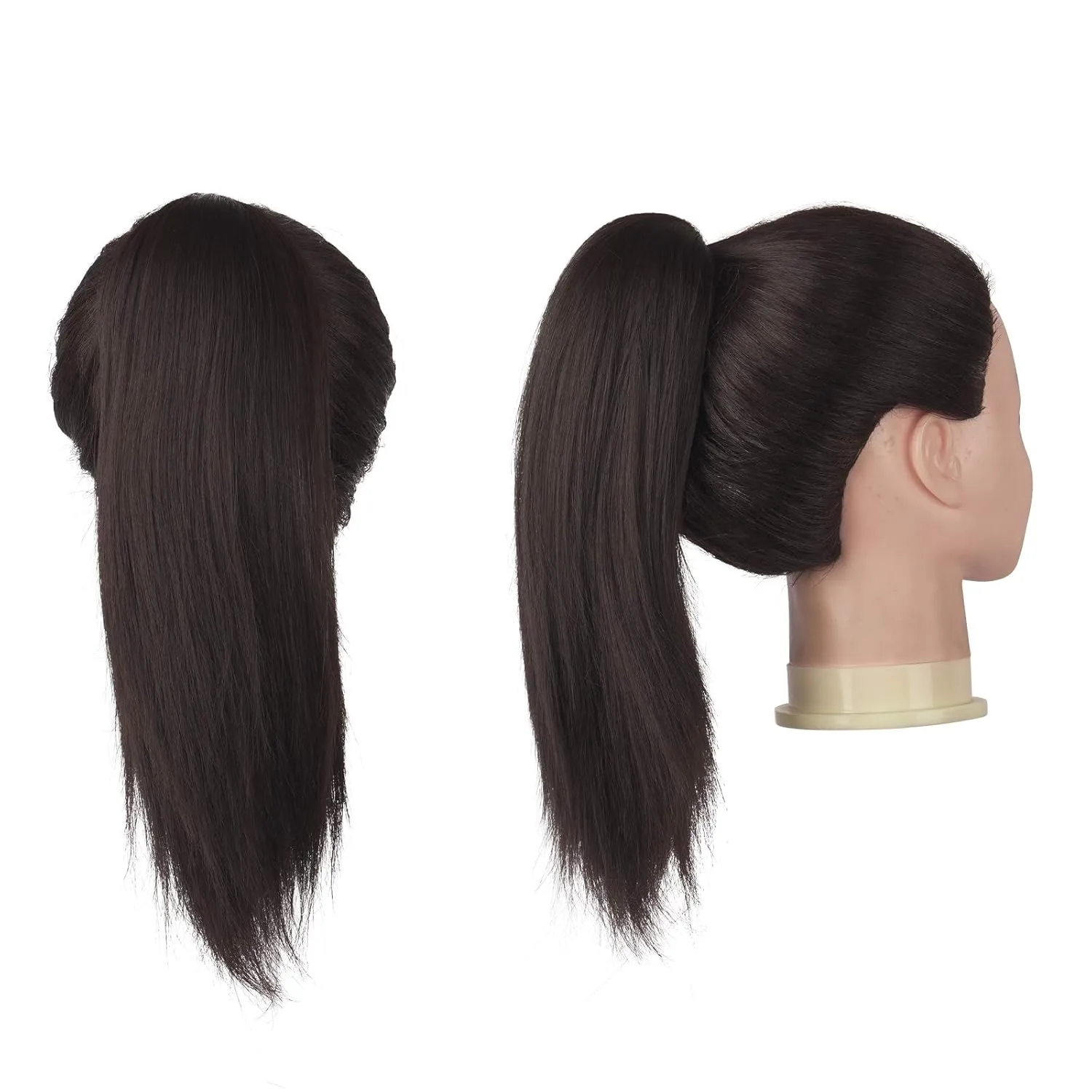 FESHFEN Straight Ponytail Extensions Drawstring Pony Tail Hair Pieces Synthetic Ponytails Hairpieces for Women, Darkest Brown 12 inch