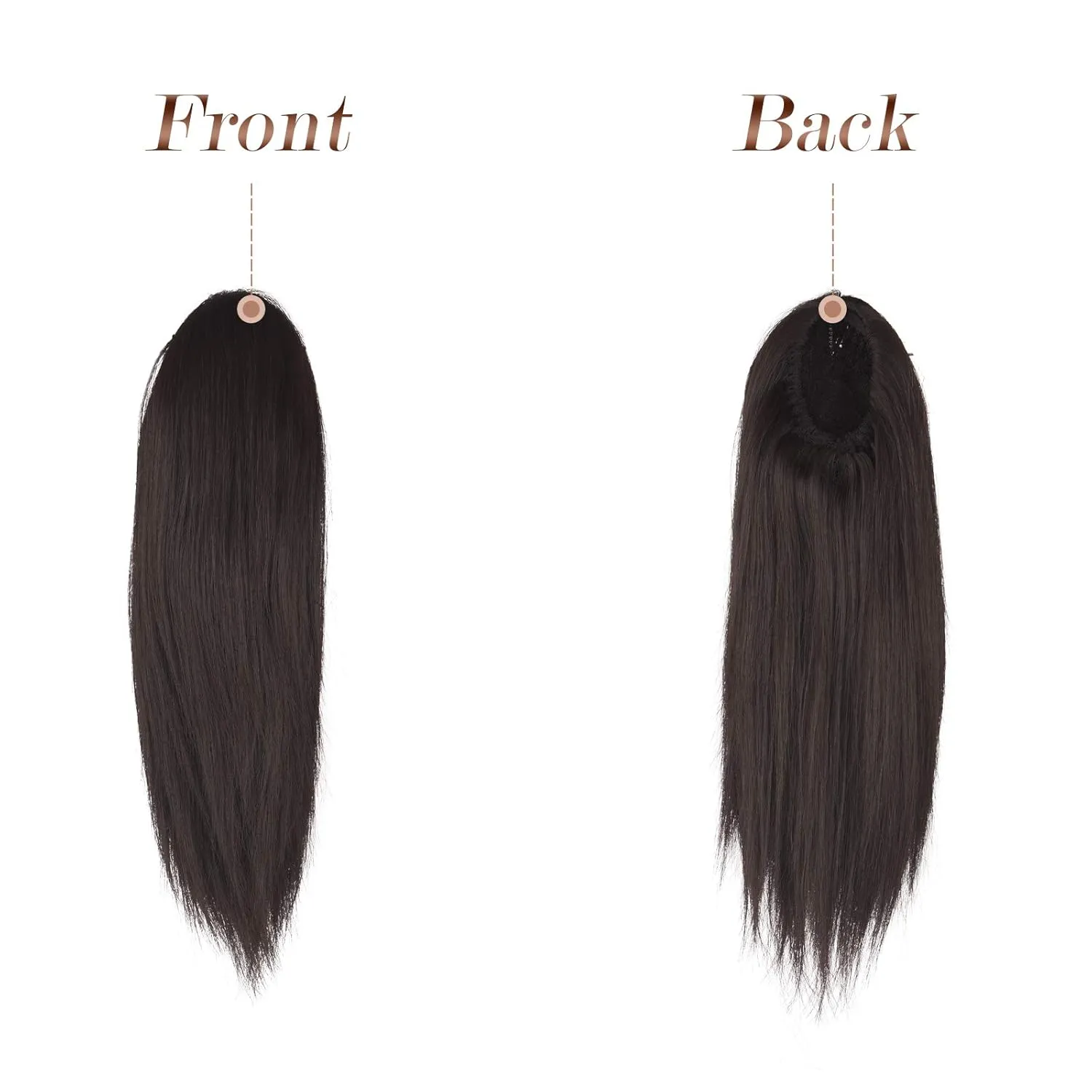 FESHFEN Straight Ponytail Extensions Drawstring Pony Tail Hair Pieces Synthetic Ponytails Hairpieces for Women, Darkest Brown 12 inch