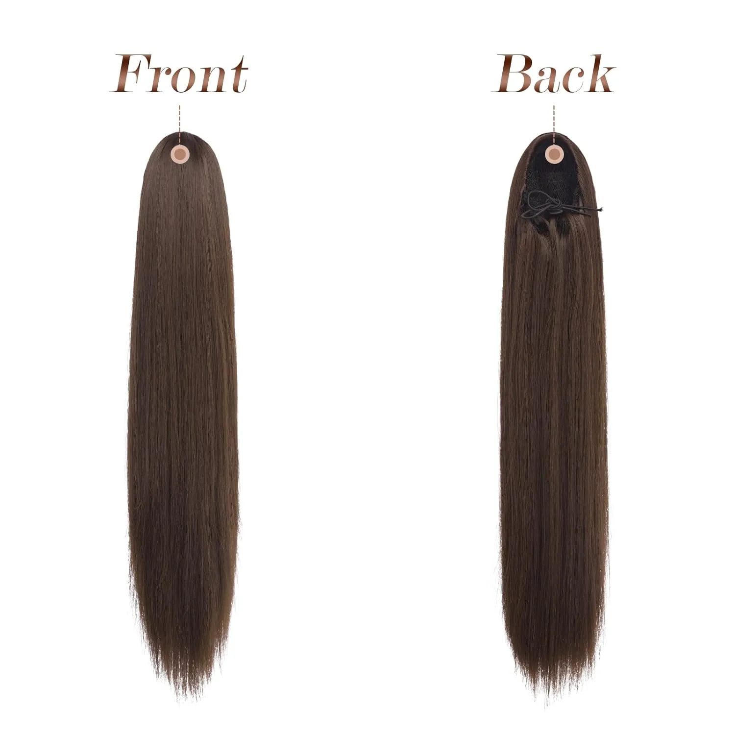 FESHFEN Straight Ponytail Extensions Long Drawstring Pony Tails Natural Synthetic Hairpiece Clip in Ponytails Hairpieces for Women, Light Brown 24 inch