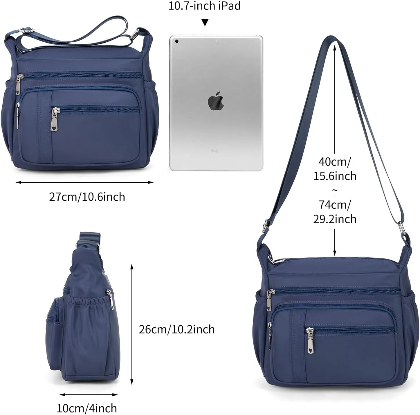 F.FETIVIN Women Floral Shoulder Handbag Roomy Multiple Pockets Bag Ladies Crossbody Lightweight Nylon Travel Purses