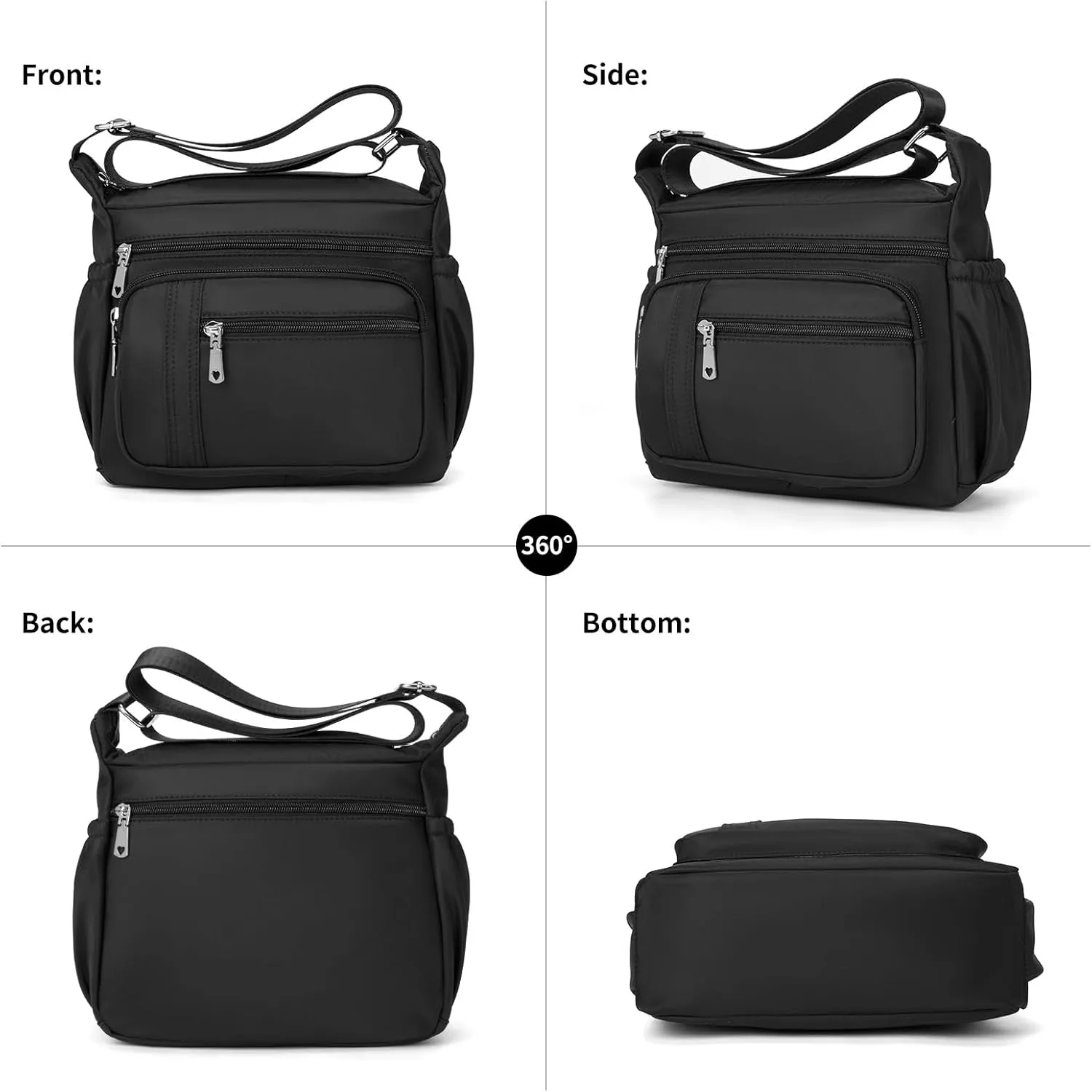 F.FETIVIN Women Floral Shoulder Handbag Roomy Multiple Pockets Bag Ladies Crossbody Lightweight Nylon Travel Purses