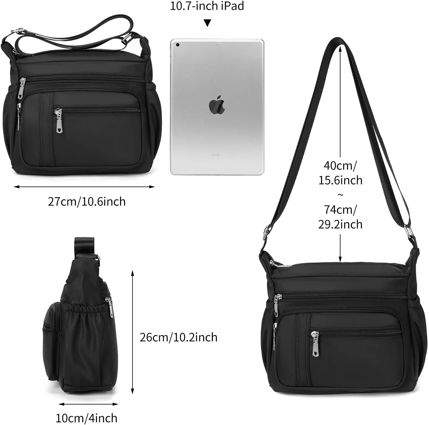 F.FETIVIN Women Floral Shoulder Handbag Roomy Multiple Pockets Bag Ladies Crossbody Lightweight Nylon Travel Purses