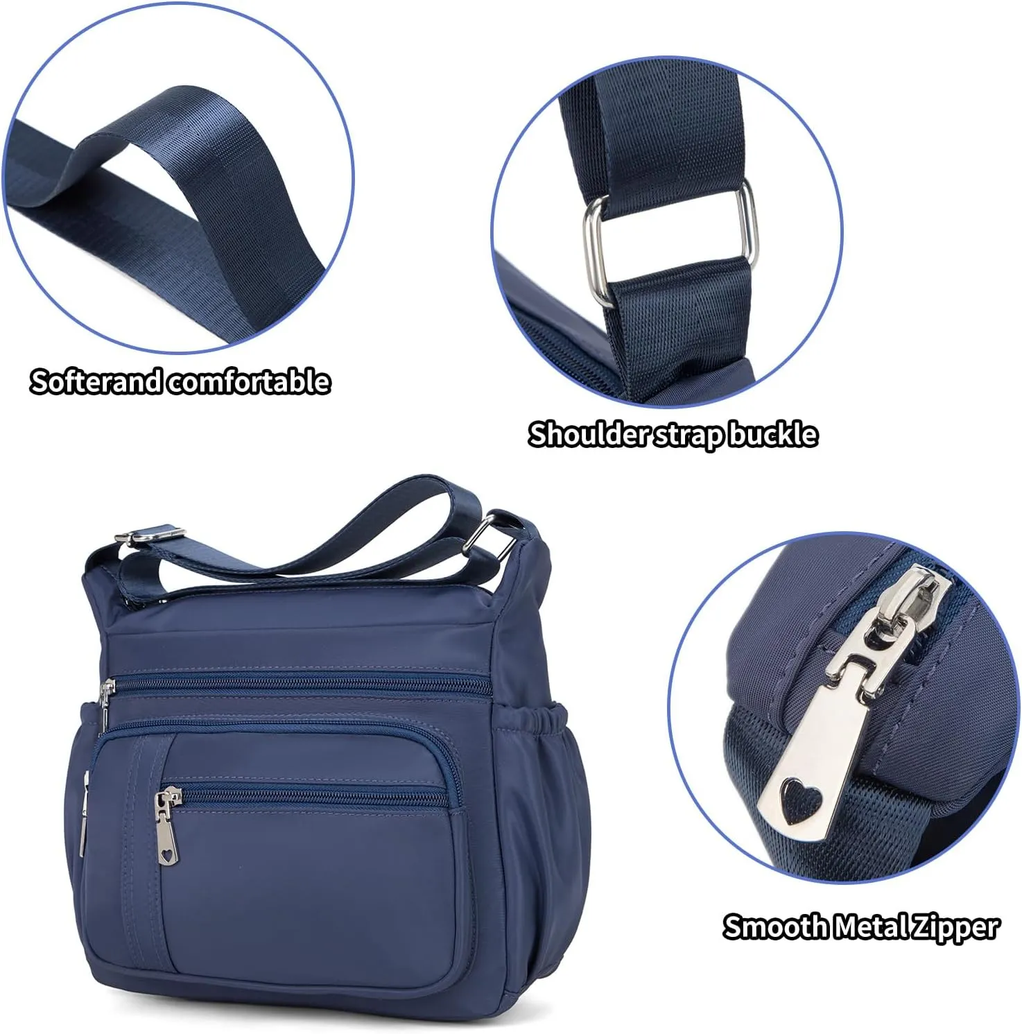 F.FETIVIN Women Floral Shoulder Handbag Roomy Multiple Pockets Bag Ladies Crossbody Lightweight Nylon Travel Purses