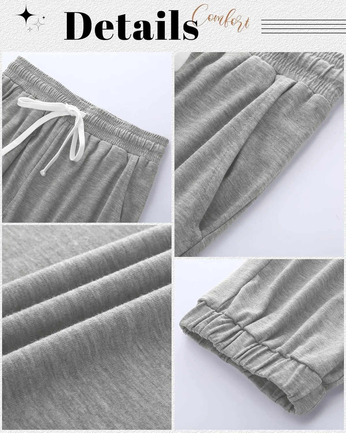 Ficerd 3 Pack Women's Plus Size Capri Sweatpants Cotton Drawstring Joggers Cropped Athletic Lounge Pants with Pockets