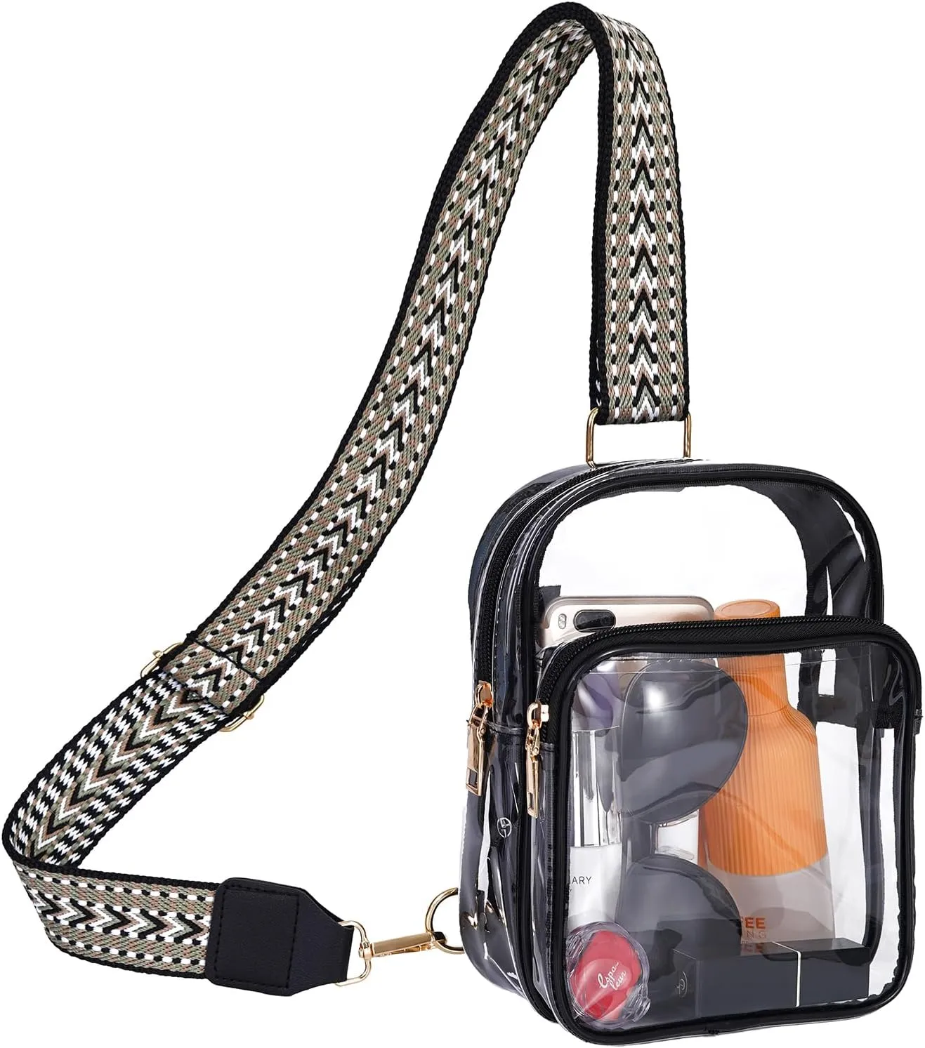 FINGUOLA Clear Bag Stadium Approved,Clear Sling Bag for Women Concerts Sports Travelling Hiking Running with Adjustable Strap