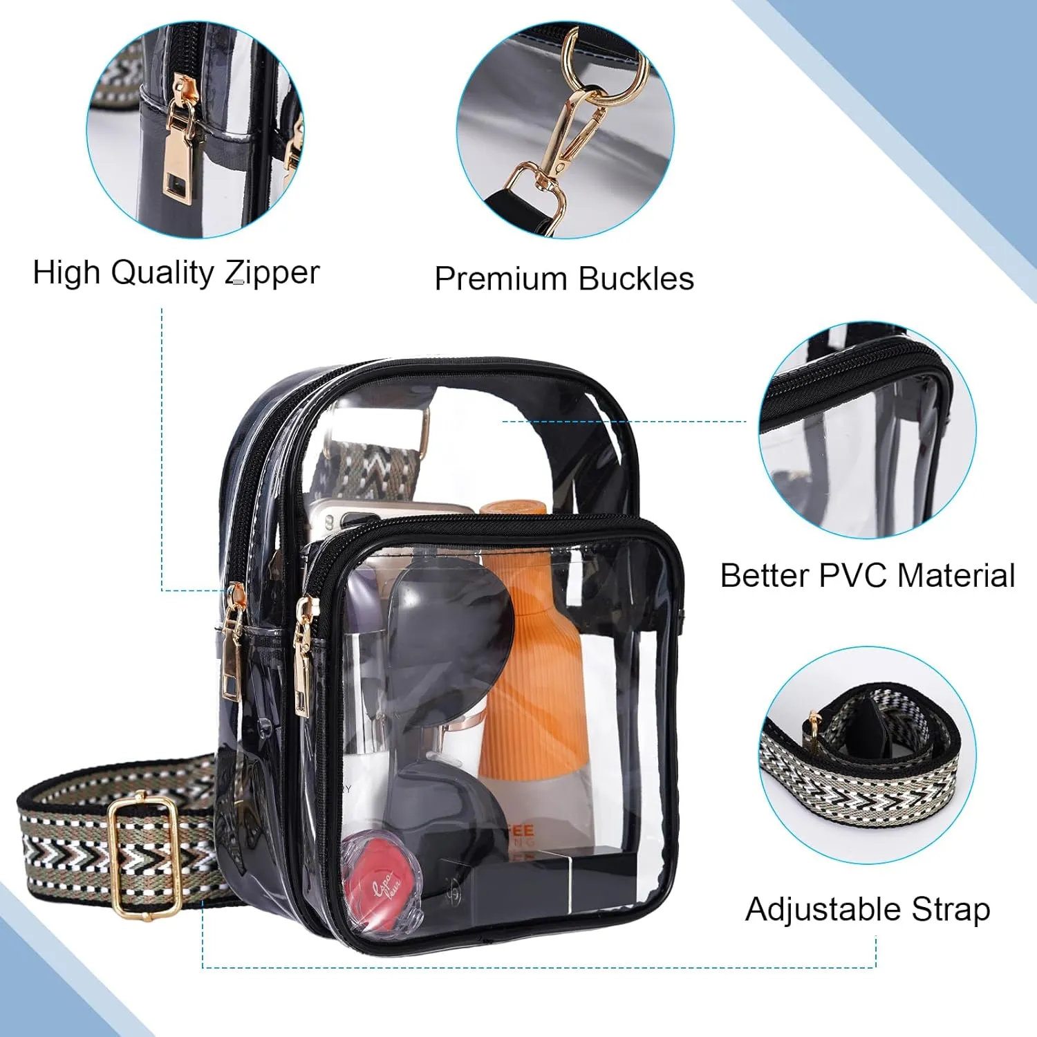 FINGUOLA Clear Bag Stadium Approved,Clear Sling Bag for Women Concerts Sports Travelling Hiking Running with Adjustable Strap