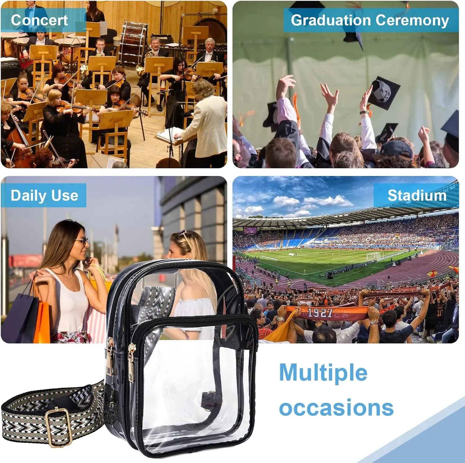 FINGUOLA Clear Bag Stadium Approved,Clear Sling Bag for Women Concerts Sports Travelling Hiking Running with Adjustable Strap