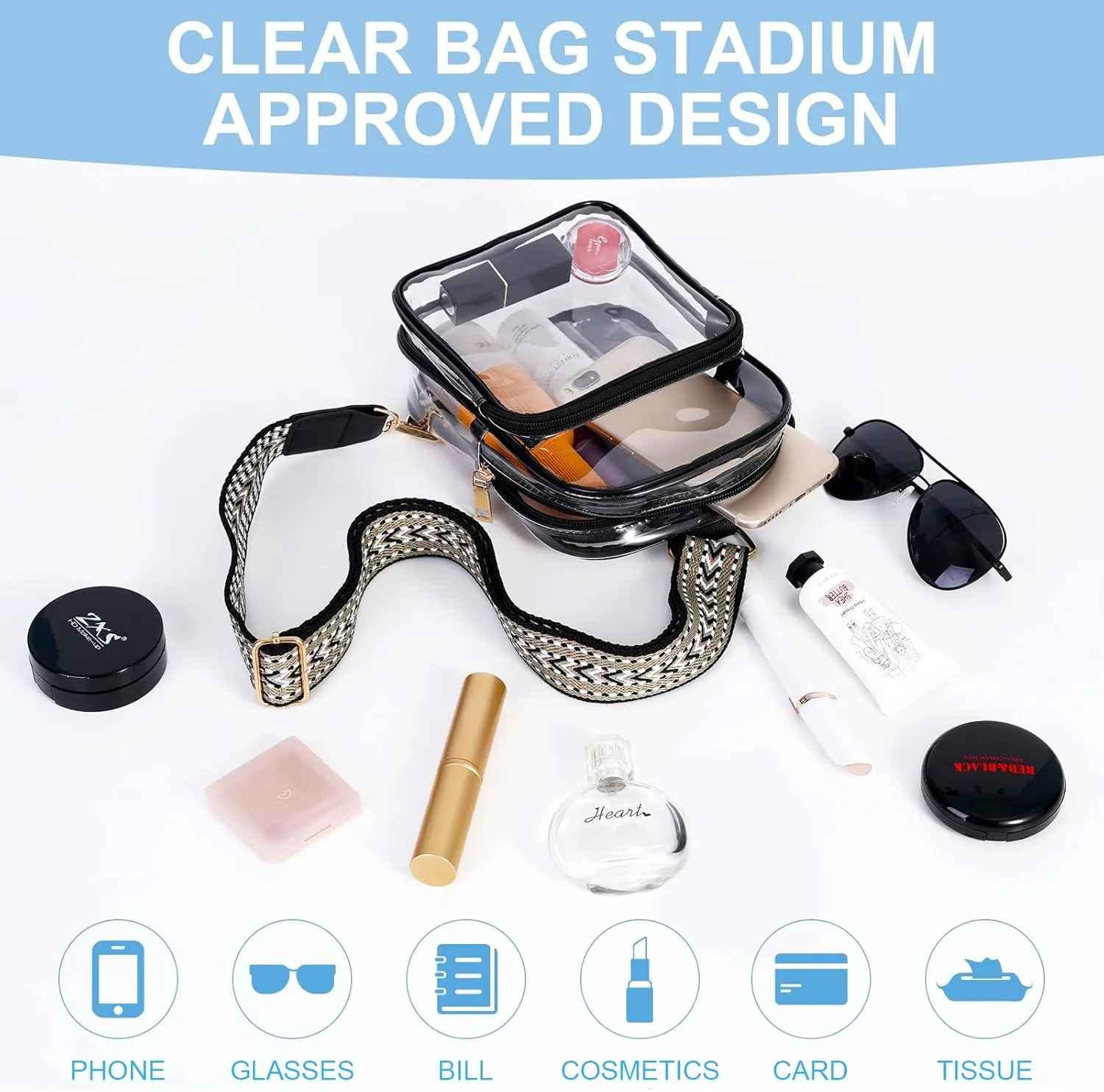 FINGUOLA Clear Bag Stadium Approved,Clear Sling Bag for Women Concerts Sports Travelling Hiking Running with Adjustable Strap