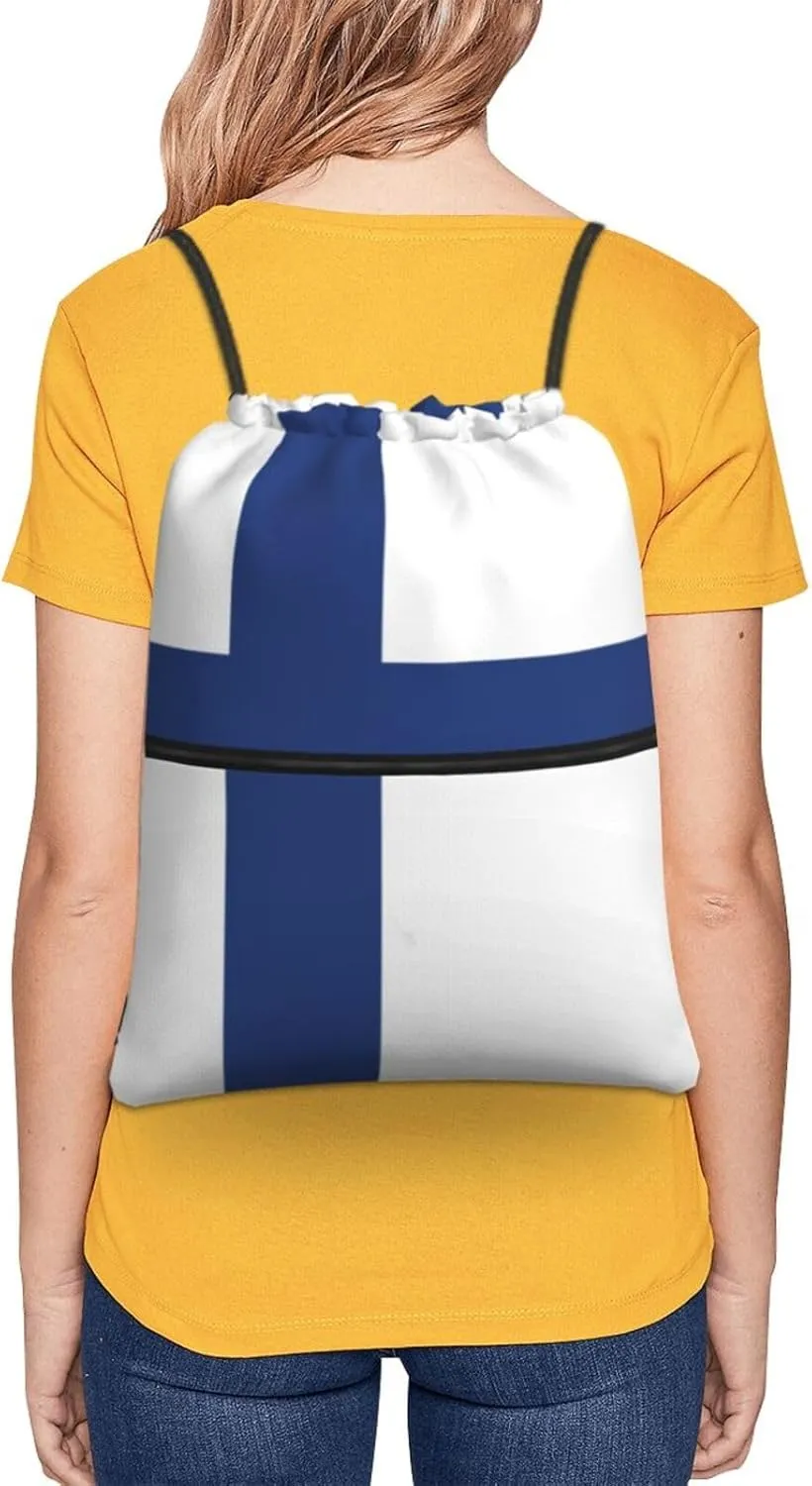 Finnish Flag Drawstring Backpack String Bag Sackpack Cinch For Gym Shopping Sport Yoga