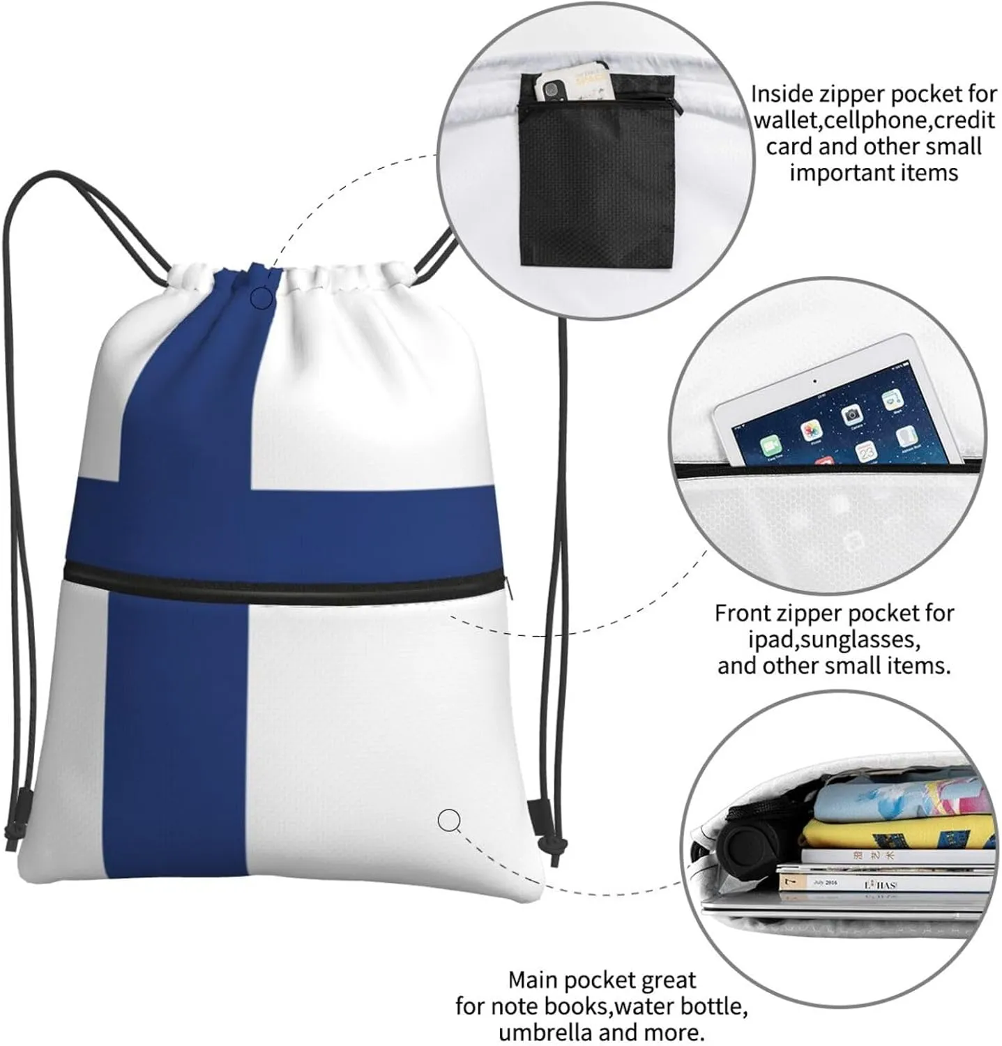 Finnish Flag Drawstring Backpack String Bag Sackpack Cinch For Gym Shopping Sport Yoga