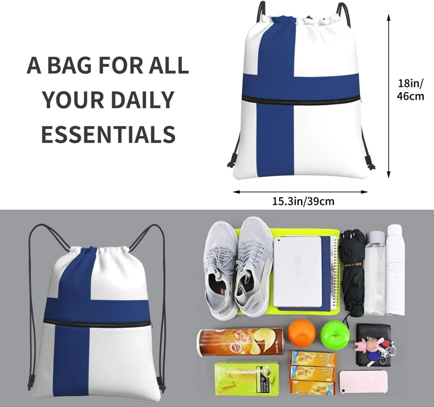 Finnish Flag Drawstring Backpack String Bag Sackpack Cinch For Gym Shopping Sport Yoga
