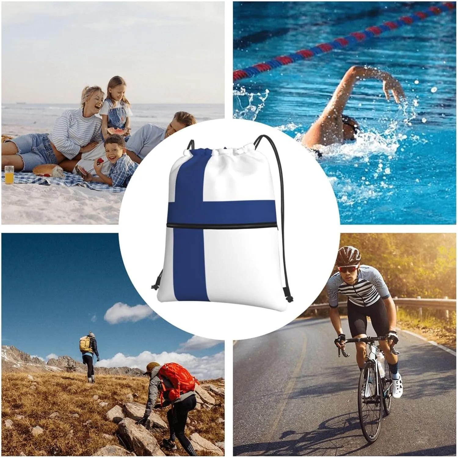 Finnish Flag Drawstring Backpack String Bag Sackpack Cinch For Gym Shopping Sport Yoga
