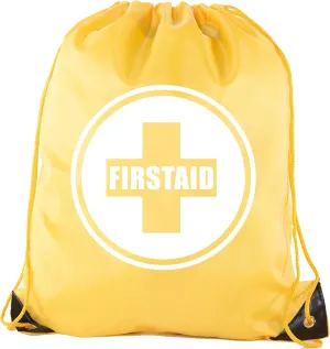 First Aid Backpack Drawstring Medical Bag for Emergencies or Epi Pen & Medicine - 6PK Athletic Gold CA2500FirstAid S1