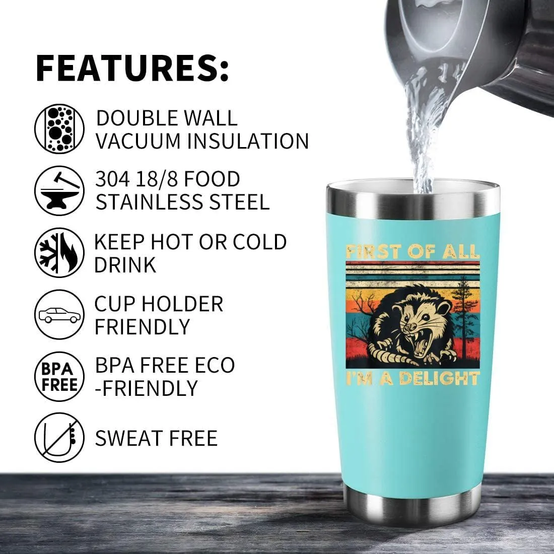 First Of All I Am A Delight,Funny Coffee Mug,20oz Stainless Steel Vacuum Tumbler,Trave Coffee Mugs,Birthday Gifts (Mint)