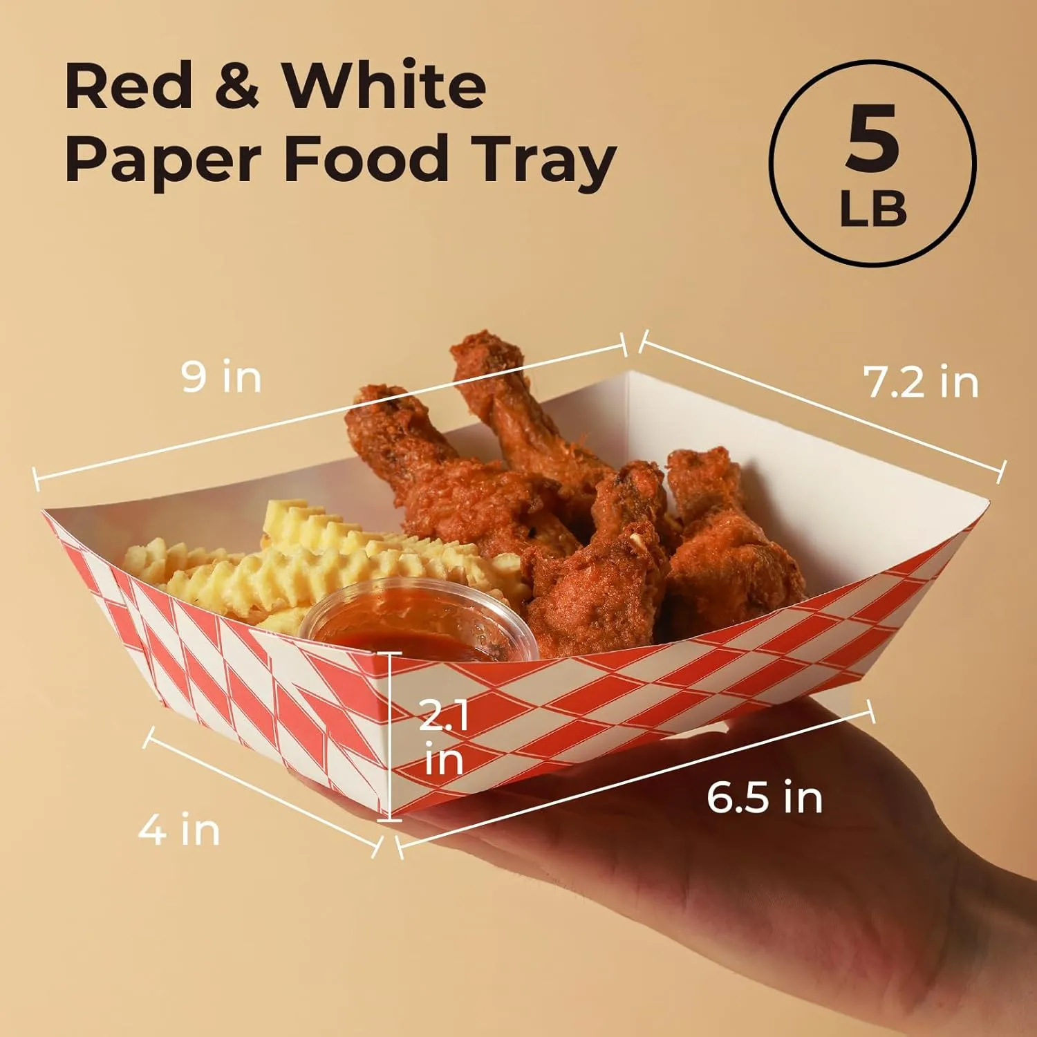 Fit Meal Prep [500 Pack 5 lb Paper Food Trays Heavy Duty Disposable Food Boats, Red Check, for Parties Fairs Picnics Carnivals, Hold Hamburger Snack Fries Hot Dog Grease Resistant