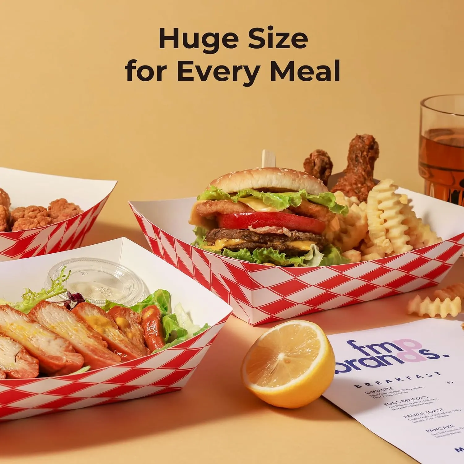 Fit Meal Prep [500 Pack 5 lb Paper Food Trays Heavy Duty Disposable Food Boats, Red Check, for Parties Fairs Picnics Carnivals, Hold Hamburger Snack Fries Hot Dog Grease Resistant