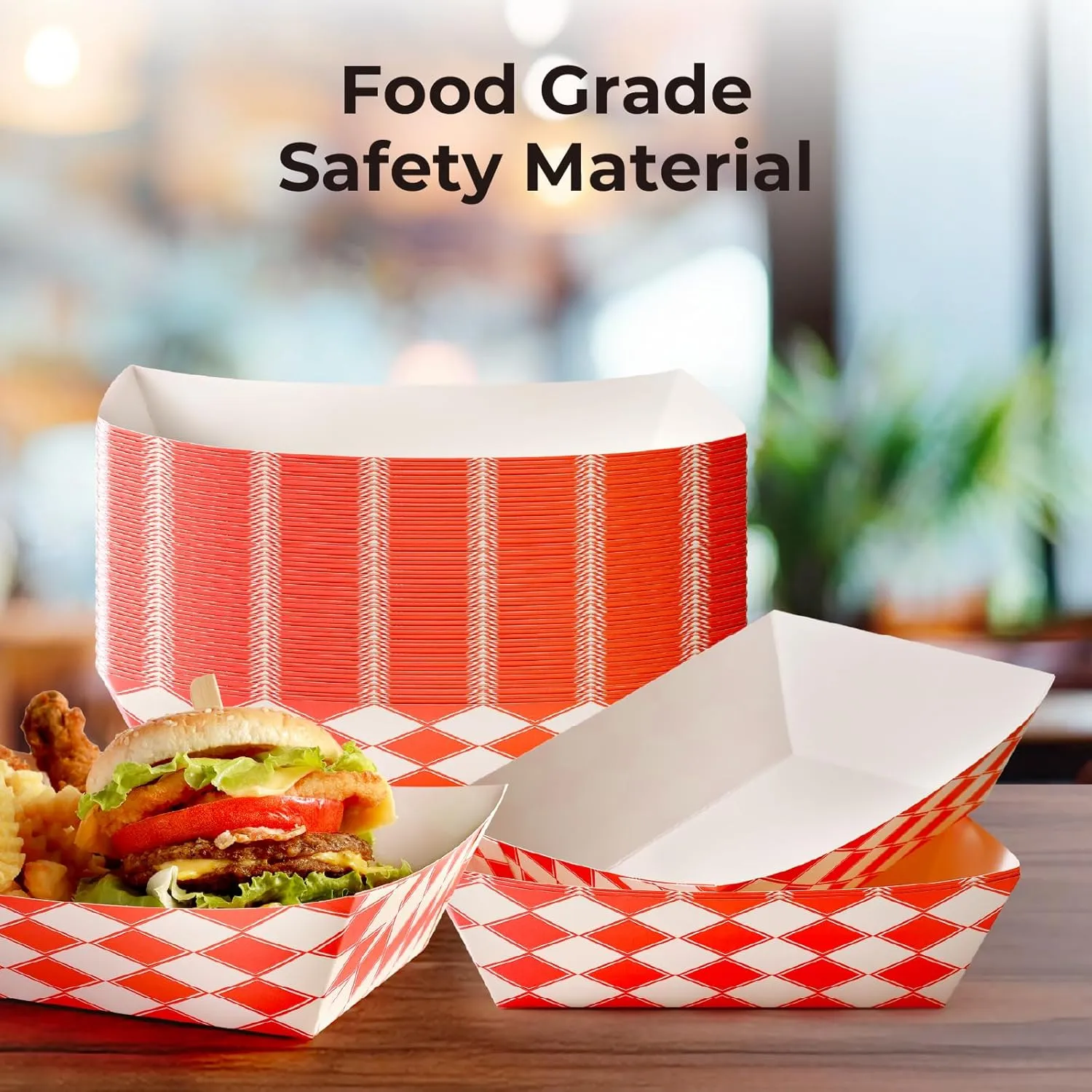 Fit Meal Prep [500 Pack 5 lb Paper Food Trays Heavy Duty Disposable Food Boats, Red Check, for Parties Fairs Picnics Carnivals, Hold Hamburger Snack Fries Hot Dog Grease Resistant