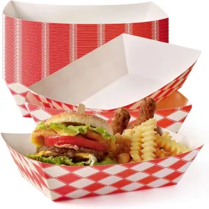 Fit Meal Prep [500 Pack 5 lb Paper Food Trays Heavy Duty Disposable Food Boats, Red Check, for Parties Fairs Picnics Carnivals, Hold Hamburger Snack Fries Hot Dog Grease Resistant