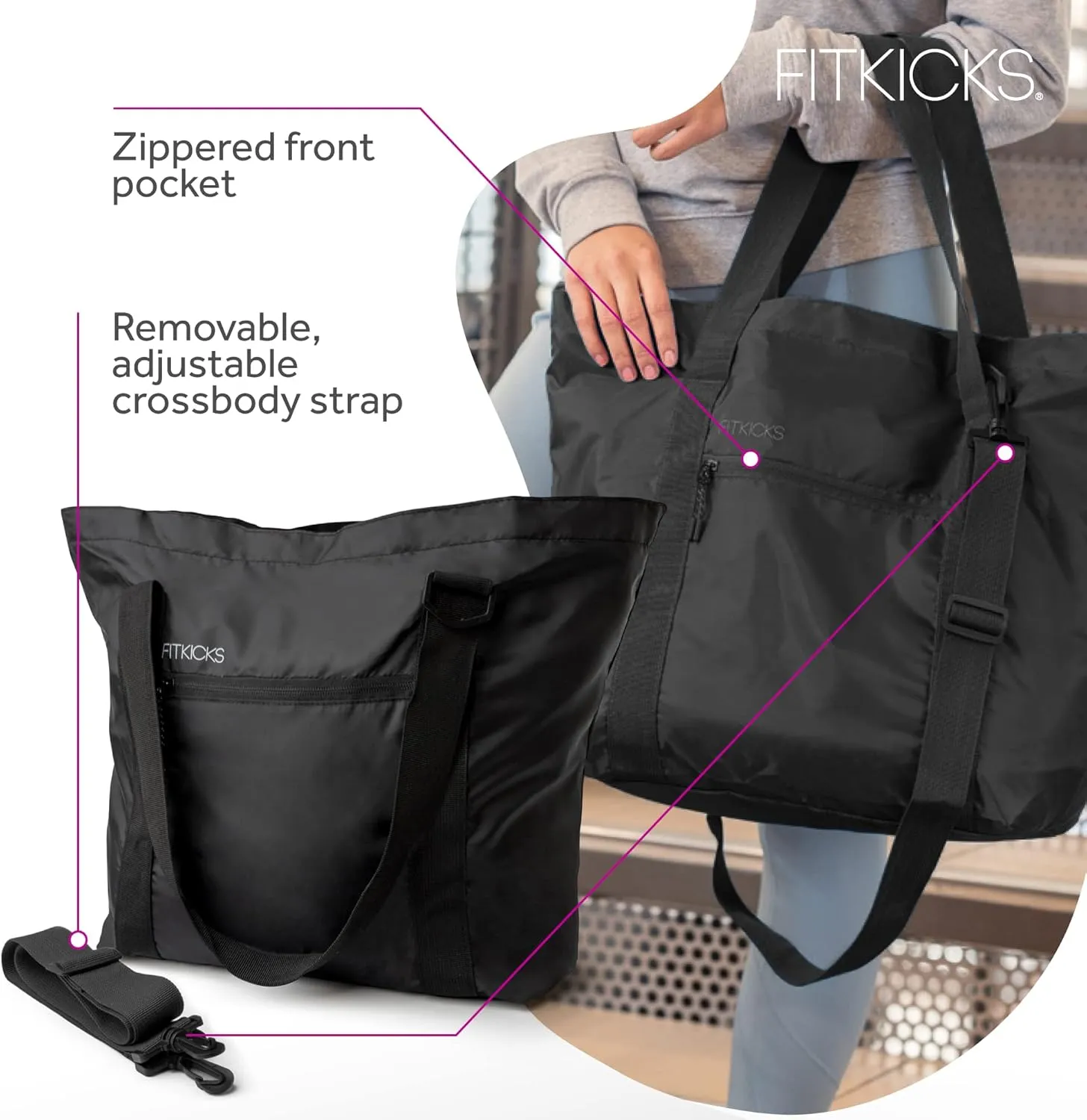 FITKICKS Hideaway Packable Duffle, Large Duffle Bag for Travel