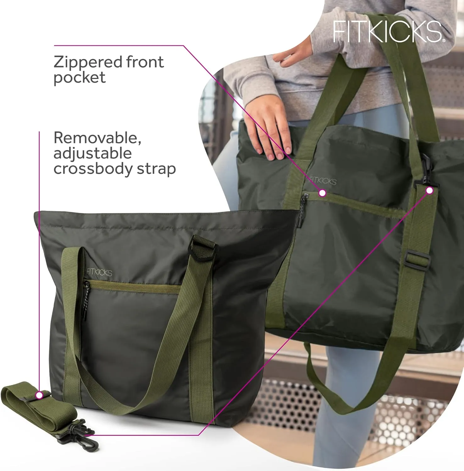 FITKICKS Hideaway Packable Duffle, Large Duffle Bag for Travel