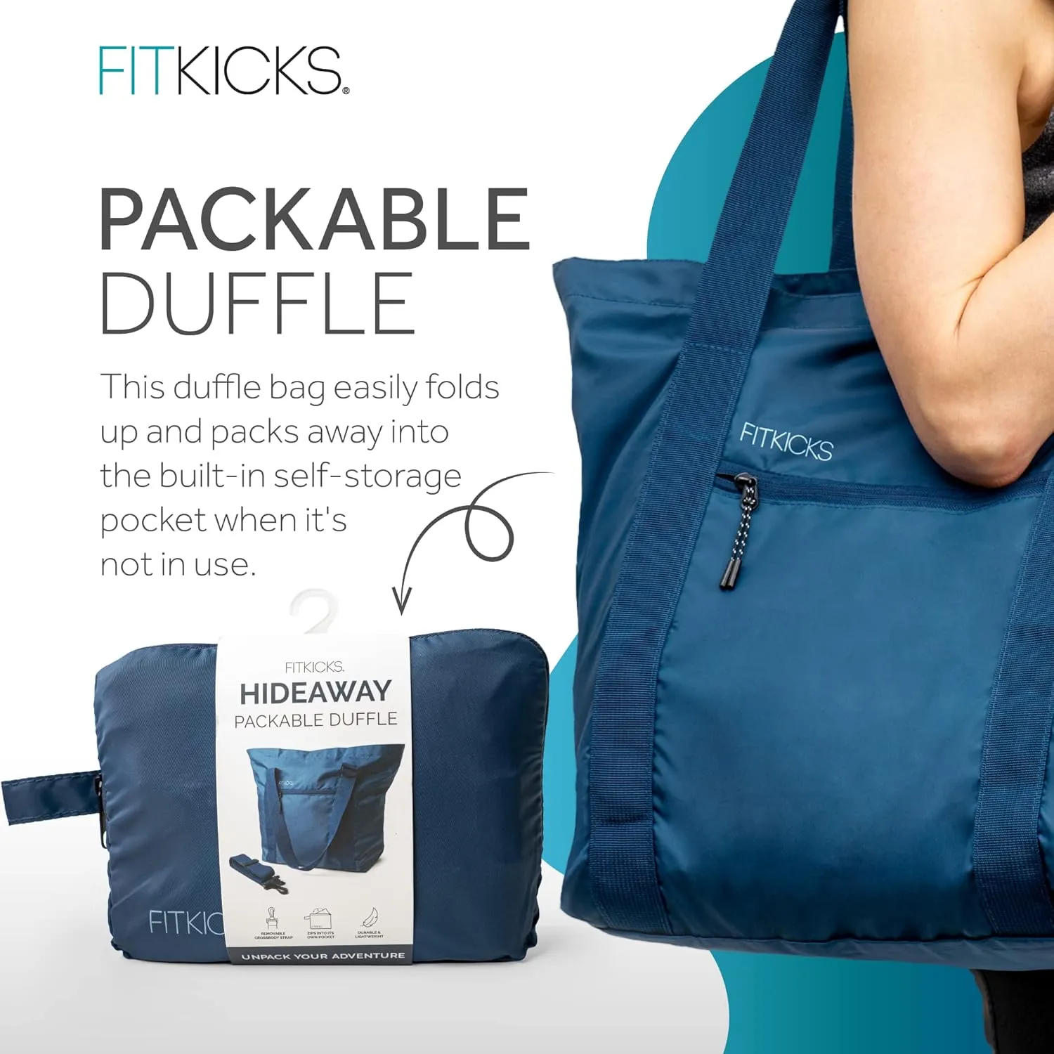 FITKICKS Hideaway Packable Duffle, Large Duffle Bag for Travel