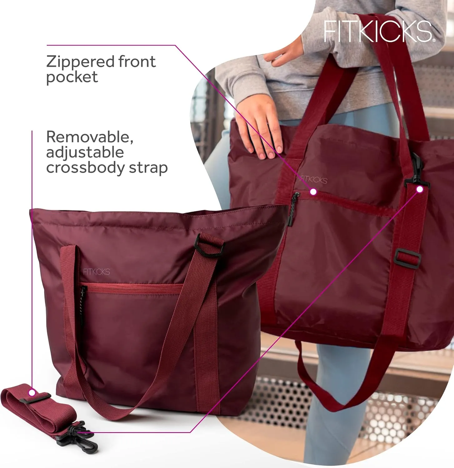 FITKICKS Hideaway Packable Duffle, Large Duffle Bag for Travel